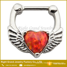 Stainless Surgical Synthetic Red Opal Heart wings Nose Ring Jewelry Piercing